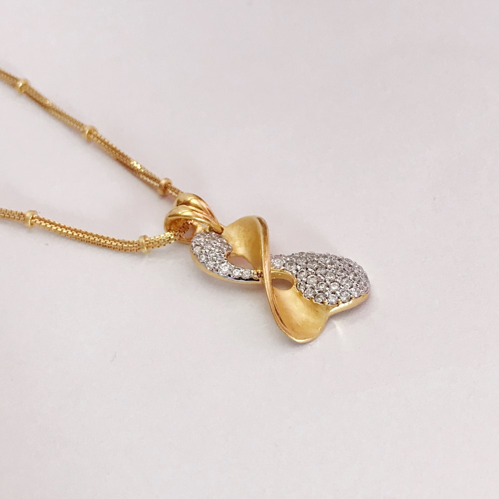 22 Kt Real Solid Yellow Gold Necklace Charm Women's Pendant White Cubic Zirconia