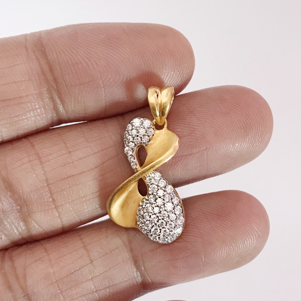 22 Kt Real Solid Yellow Gold Necklace Charm Women's Pendant White Cubic Zirconia