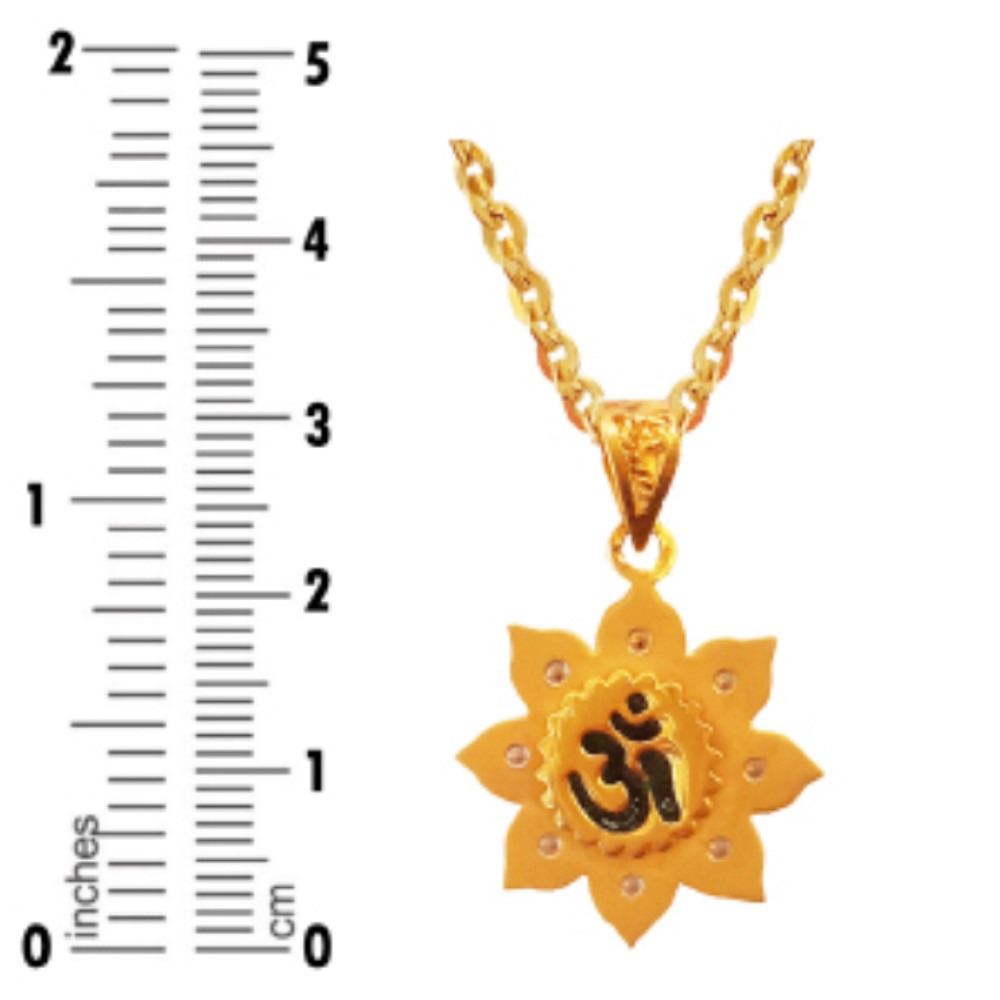 Fine Jewelry 18 Kt Real Solid Yellow Gold Religious Symbol Om Flower Pendant