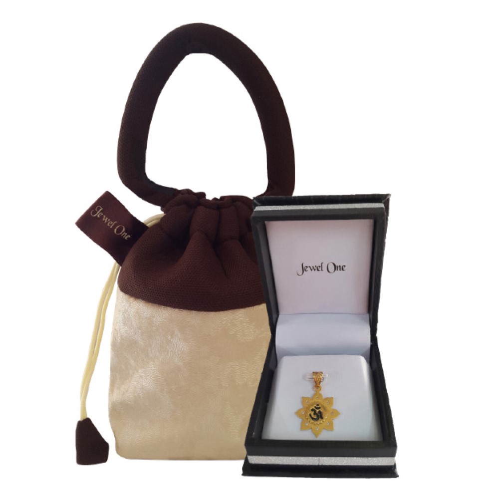 Fine Jewelry 18 Kt Real Solid Yellow Gold Religious Symbol Om Flower Pendant