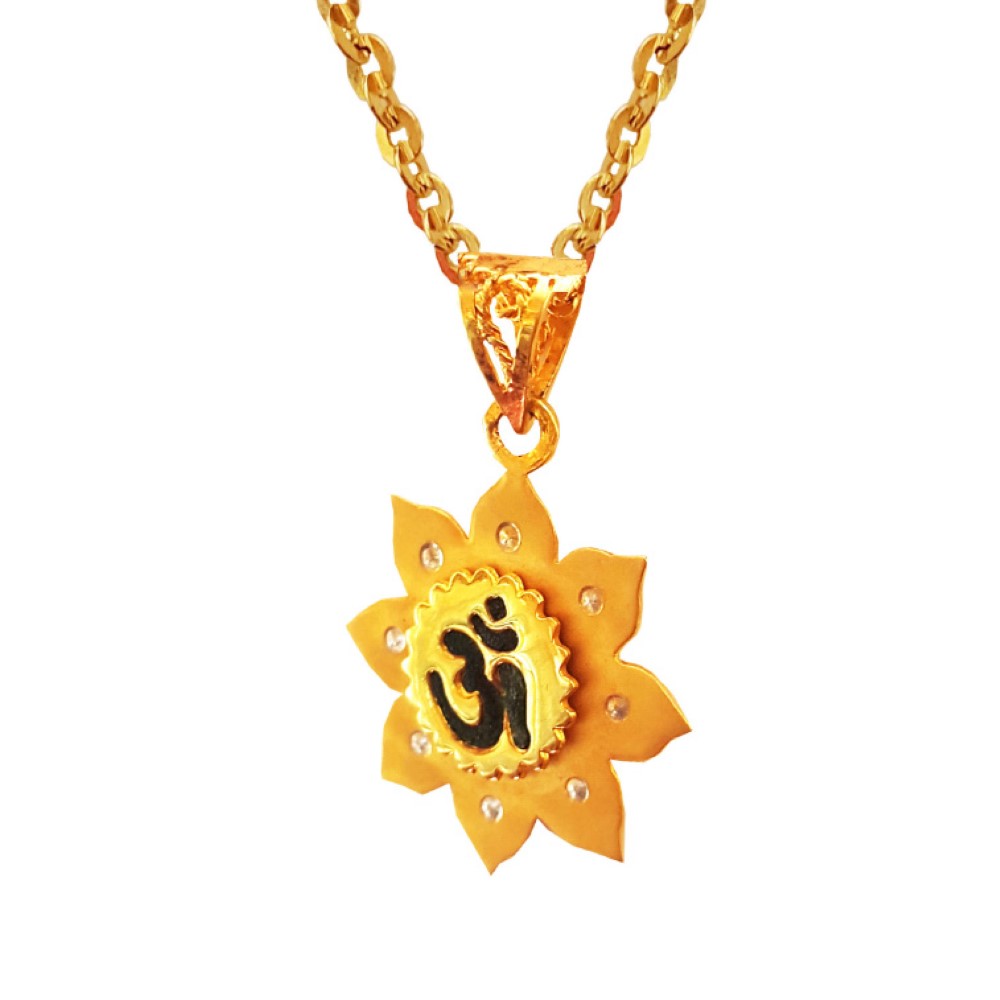 Fine Jewelry 18 Kt Real Solid Yellow Gold Religious Symbol Om Flower Pendant