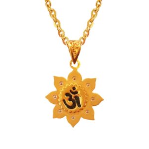 Fine Jewelry 18 Kt Real Solid Yellow Gold Religious Symbol Om Flower Pendant