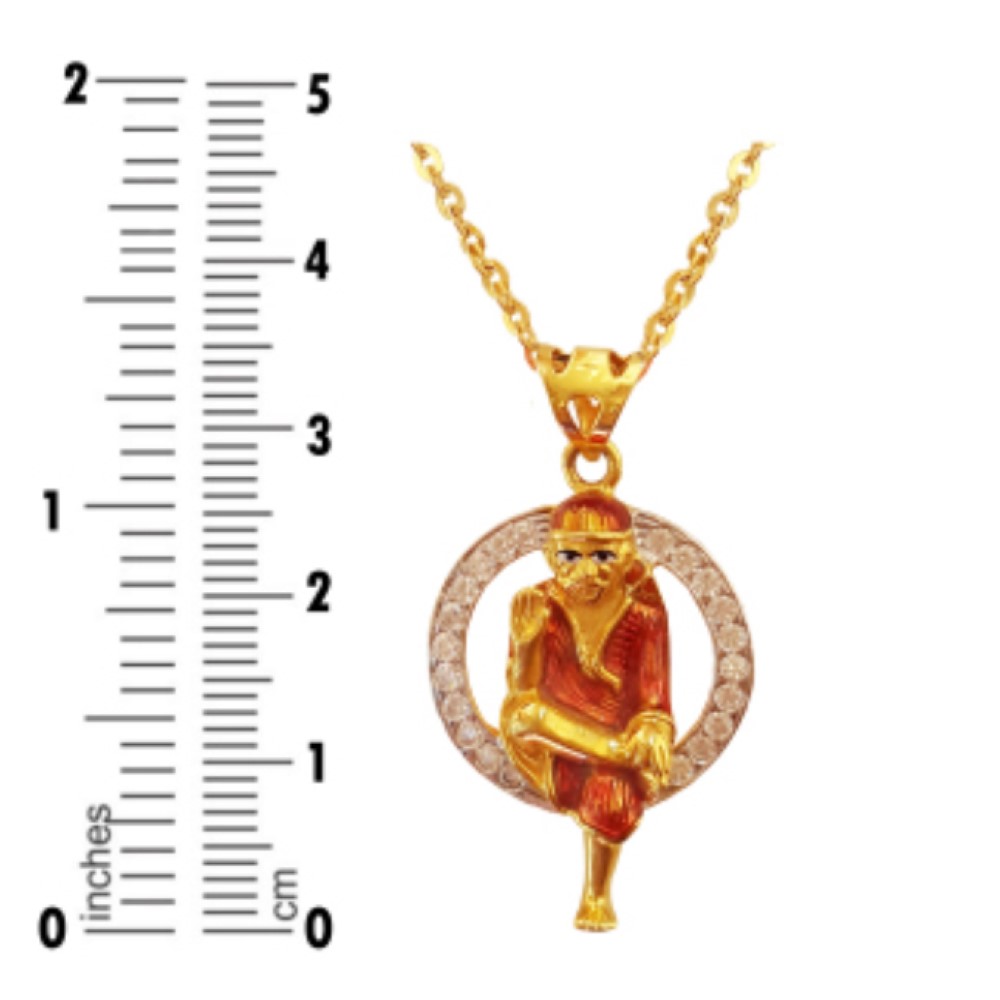 Fine Jewelry 18 Kt Real Solid Yellow Gold Religious Symbol Sai Baba Pendant CZ