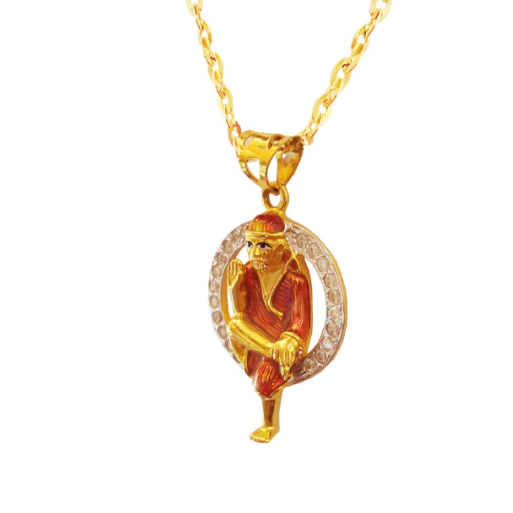 Fine Jewelry 18 Kt Real Solid Yellow Gold Religious Symbol Sai Baba Pendant CZ