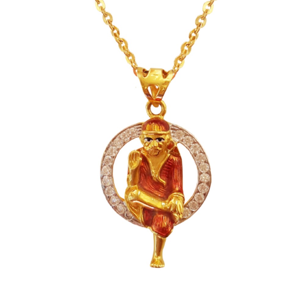 Fine Jewelry 18 Kt Real Solid Yellow Gold Religious Symbol Sai Baba Pendant CZ