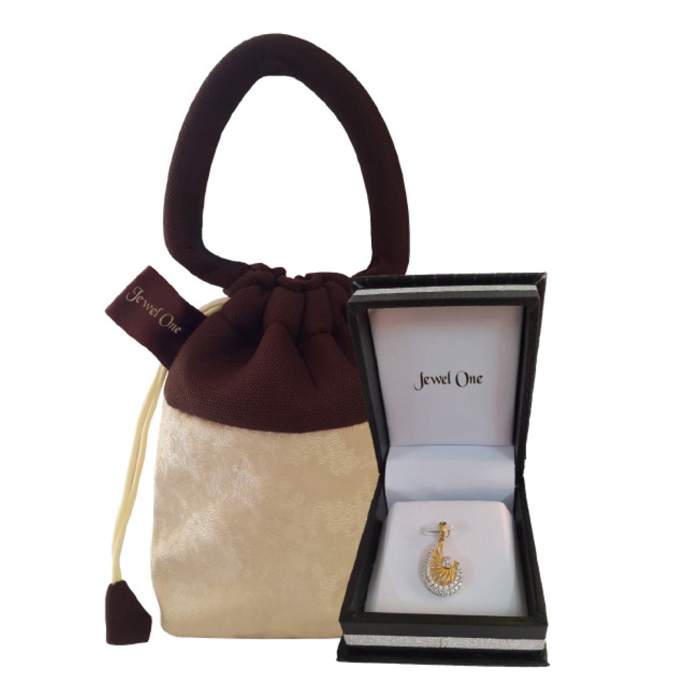 Solid 18 Kt Yellow Gold Necklace Women's New Pendant White Cubic Zirconia CZ