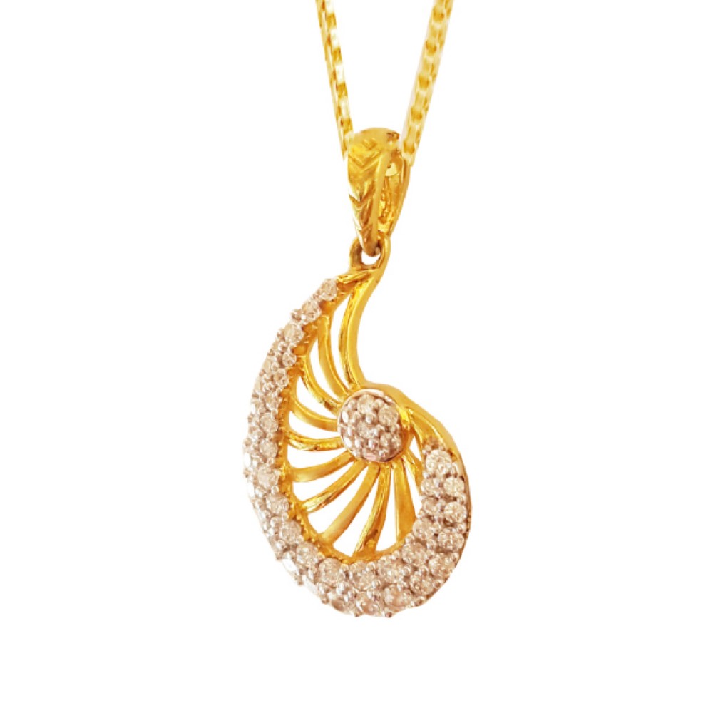 Solid 18 Kt Yellow Gold Necklace Women's New Pendant White Cubic Zirconia CZ