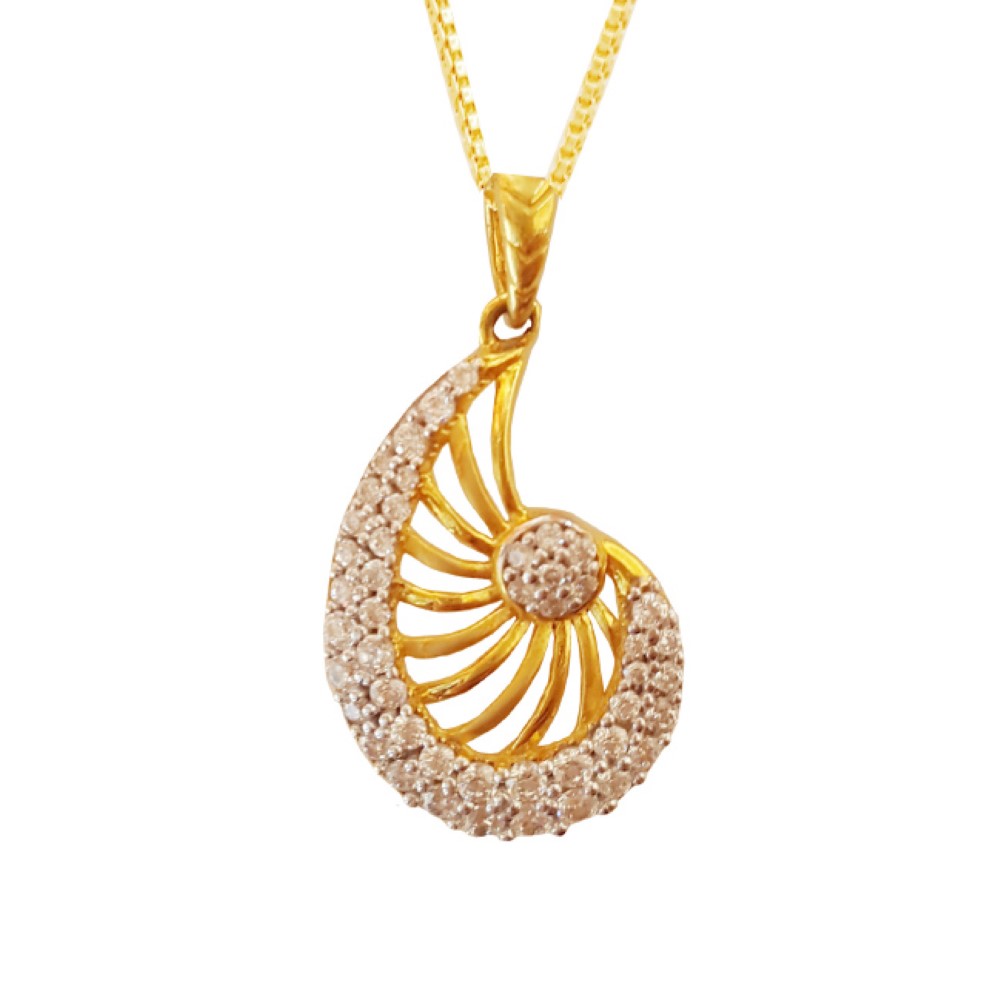 Solid 18 Kt Yellow Gold Necklace Women's New Pendant White Cubic Zirconia CZ