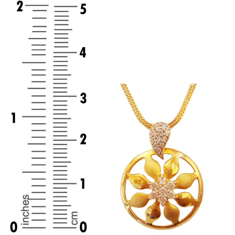 New 22 Kt Real Yellow Gold Round Charm Necklace Pendant White Cubic Zirconia CZ