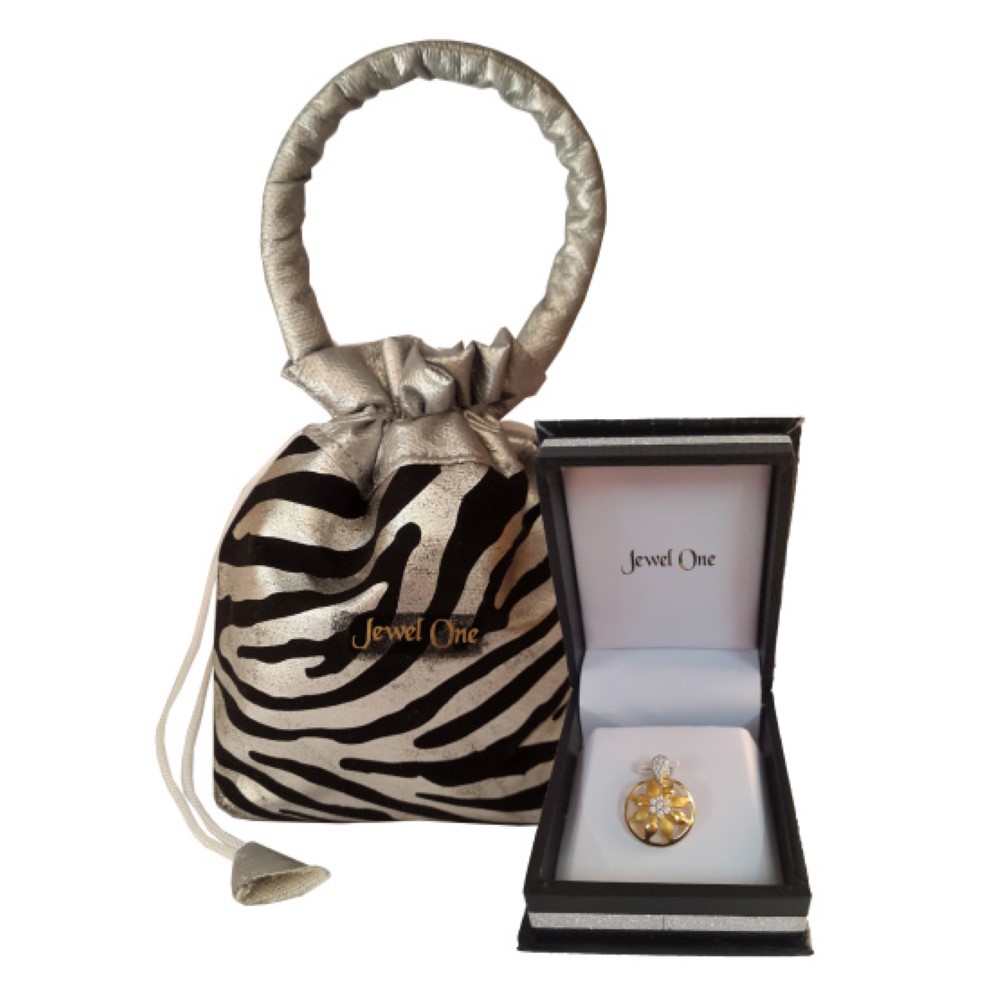 New 22 Kt Real Yellow Gold Round Charm Necklace Pendant White Cubic Zirconia CZ