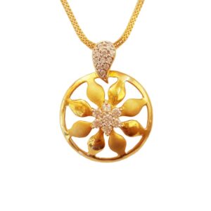 New 22 Kt Real Yellow Gold Round Charm Necklace Pendant White Cubic Zirconia CZ