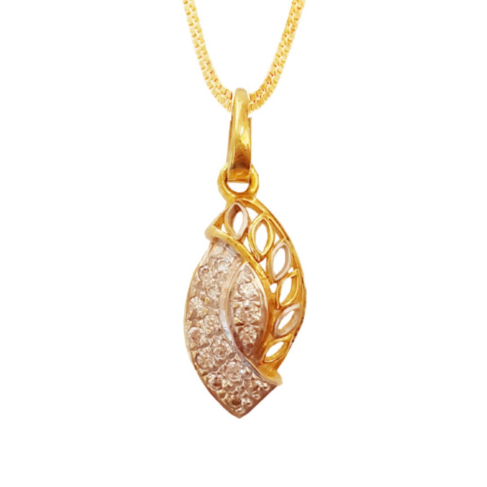 Solid 18Kt Yellow Gold White Cubic Zirconia CZ Necklace Charm Women's Pendant
