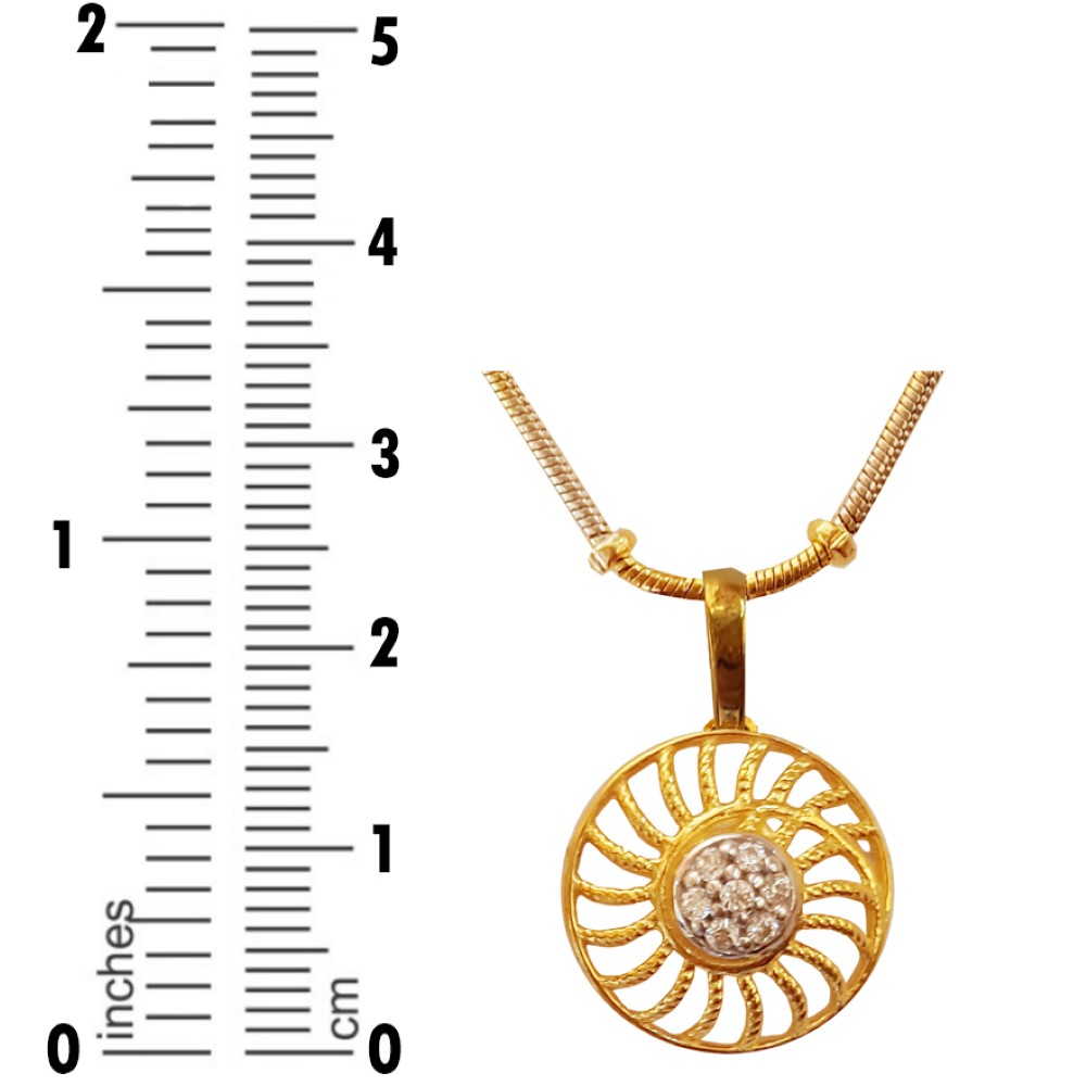 Solid 18 Kt Yellow Gold White Cubic Zirconia CZ Necklace Charm Round Pendant