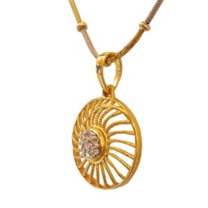Solid 18 Kt Yellow Gold White Cubic Zirconia CZ Necklace Charm Round Pendant