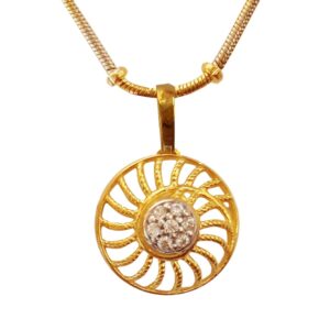 Solid 18 Kt Yellow Gold White Cubic Zirconia CZ Necklace Charm Round Pendant