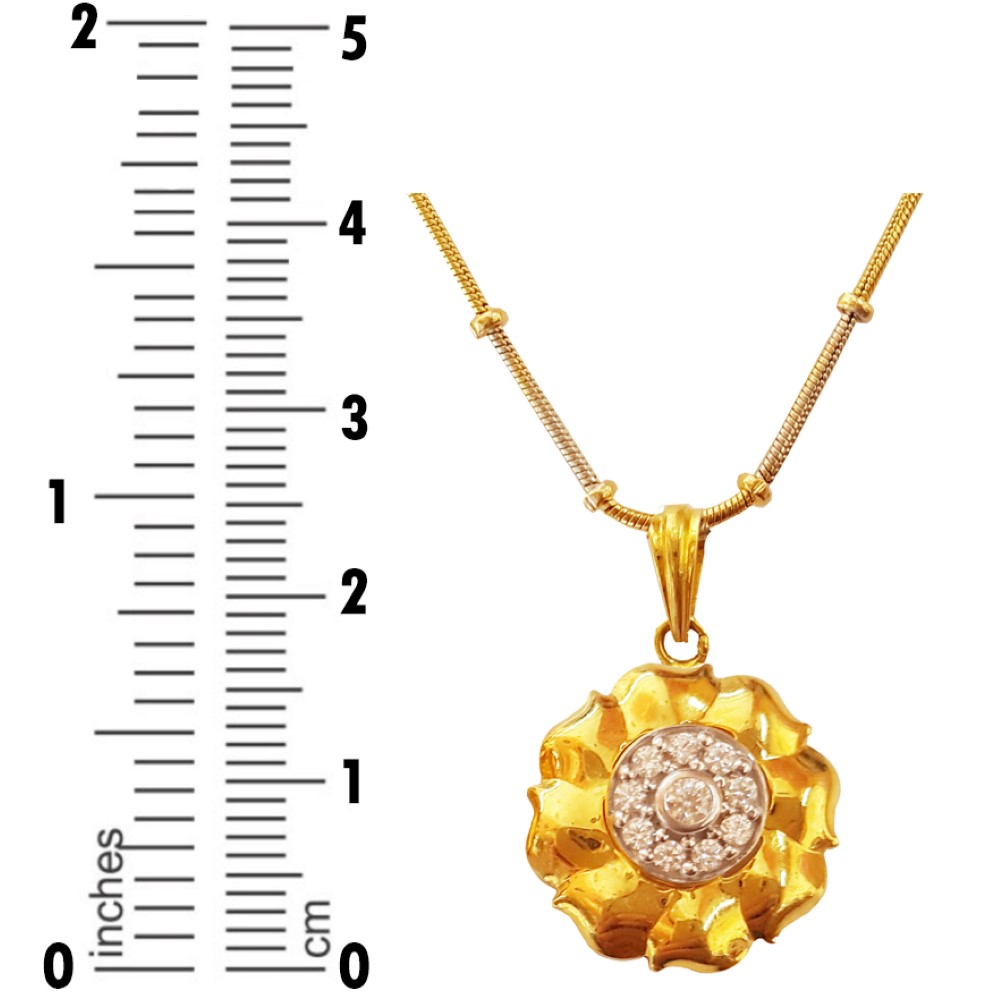 Solid 18Kt Yellow Gold White Cubic Zirconia CZ Necklace Lucky Women's Pendant
