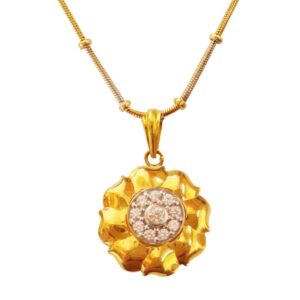 Solid 18Kt Yellow Gold White Cubic Zirconia CZ Necklace Lucky Women's Pendant