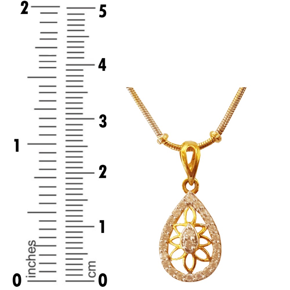 22Kt Solid Yellow Gold White Cubic Zirconia CZ Pear Necklace Women's Pendant