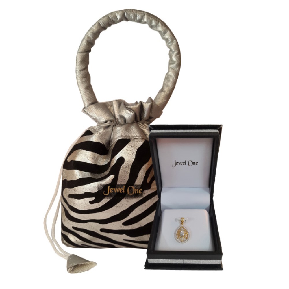 22Kt Solid Yellow Gold White Cubic Zirconia CZ Pear Necklace Women's Pendant