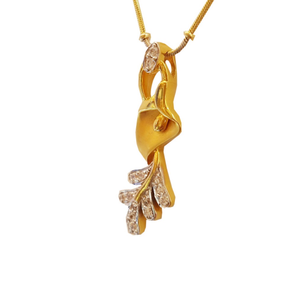 New Solid 18Kt Yellow Gold White Cubic Zirconia CZ Charm Necklace Ladies Pendant