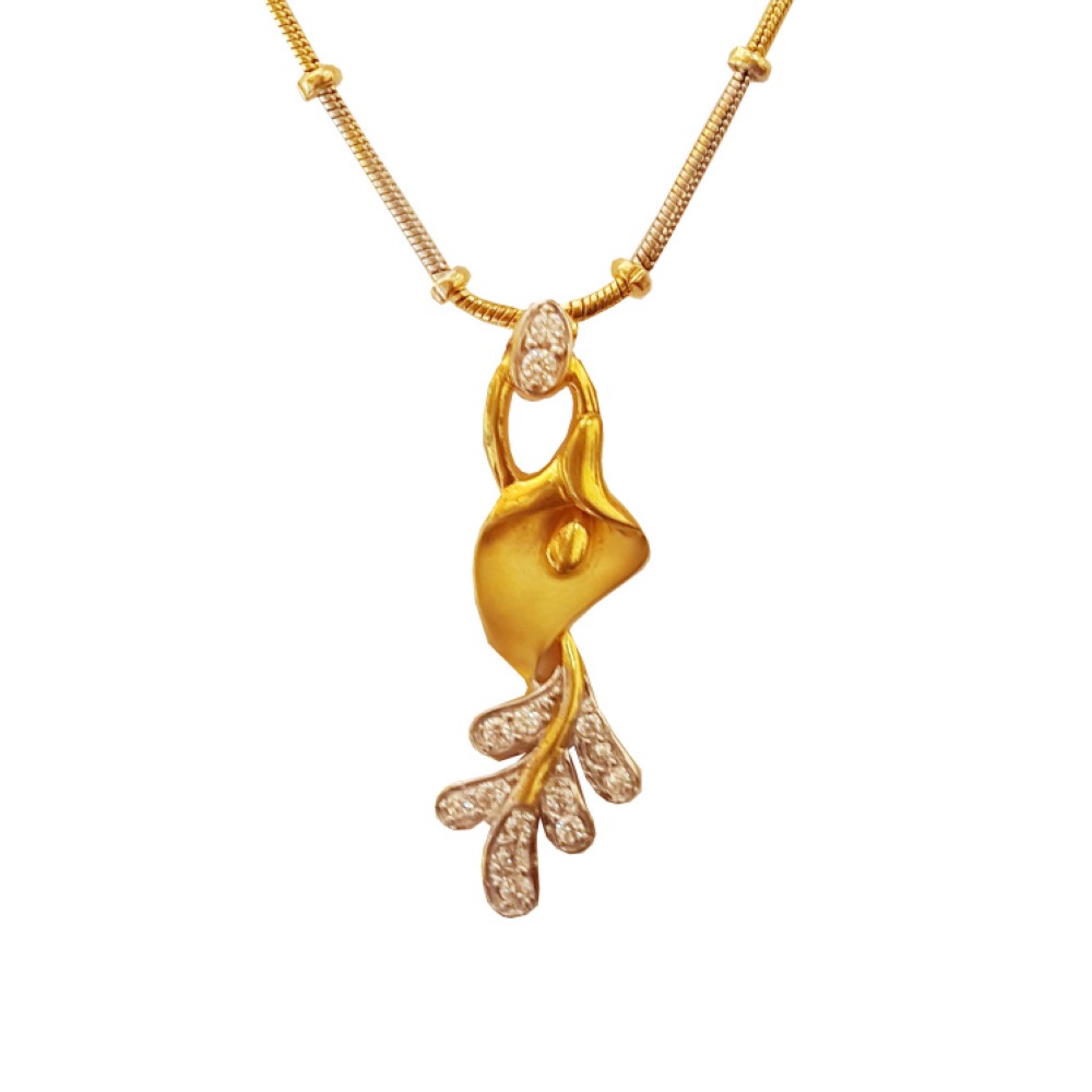 New Solid 18Kt Yellow Gold White Cubic Zirconia CZ Charm Necklace Ladies Pendant