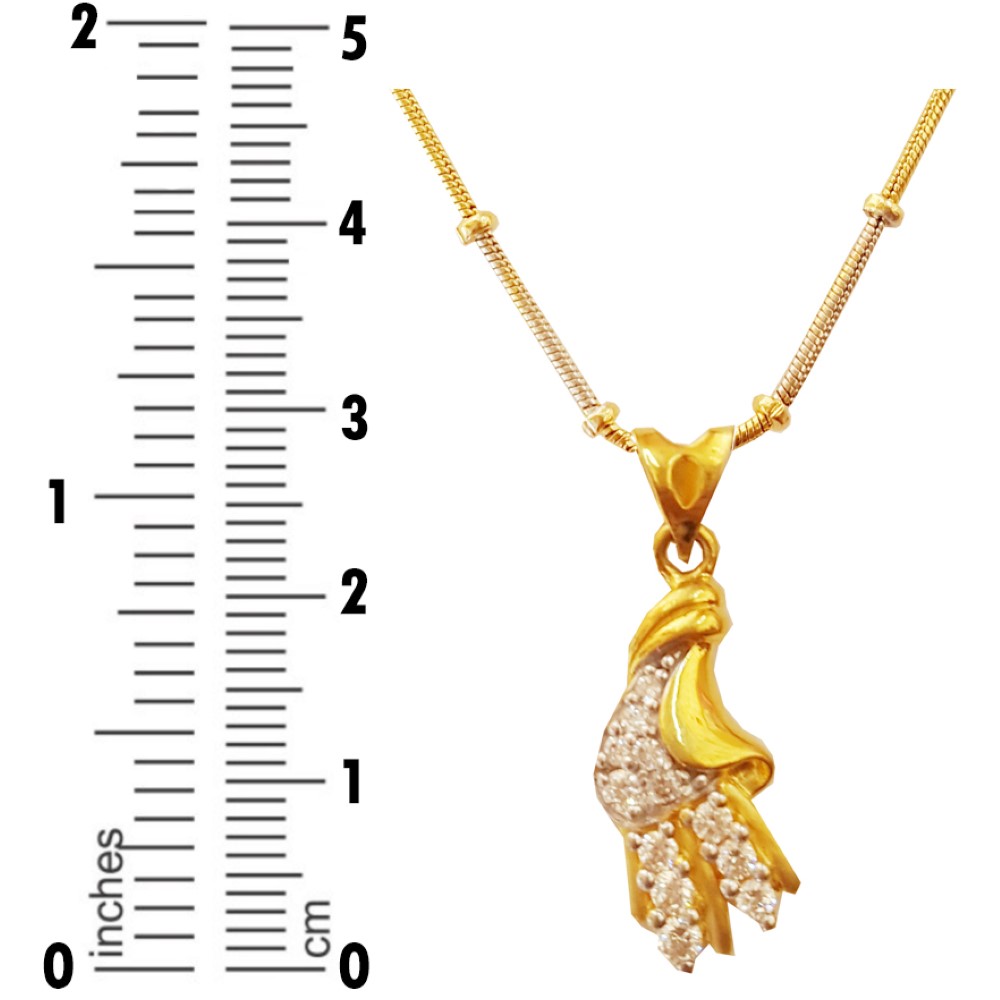 Solid 18Kt Yellow Gold White Cubic Zirconia Charm Necklace Women's Pendant