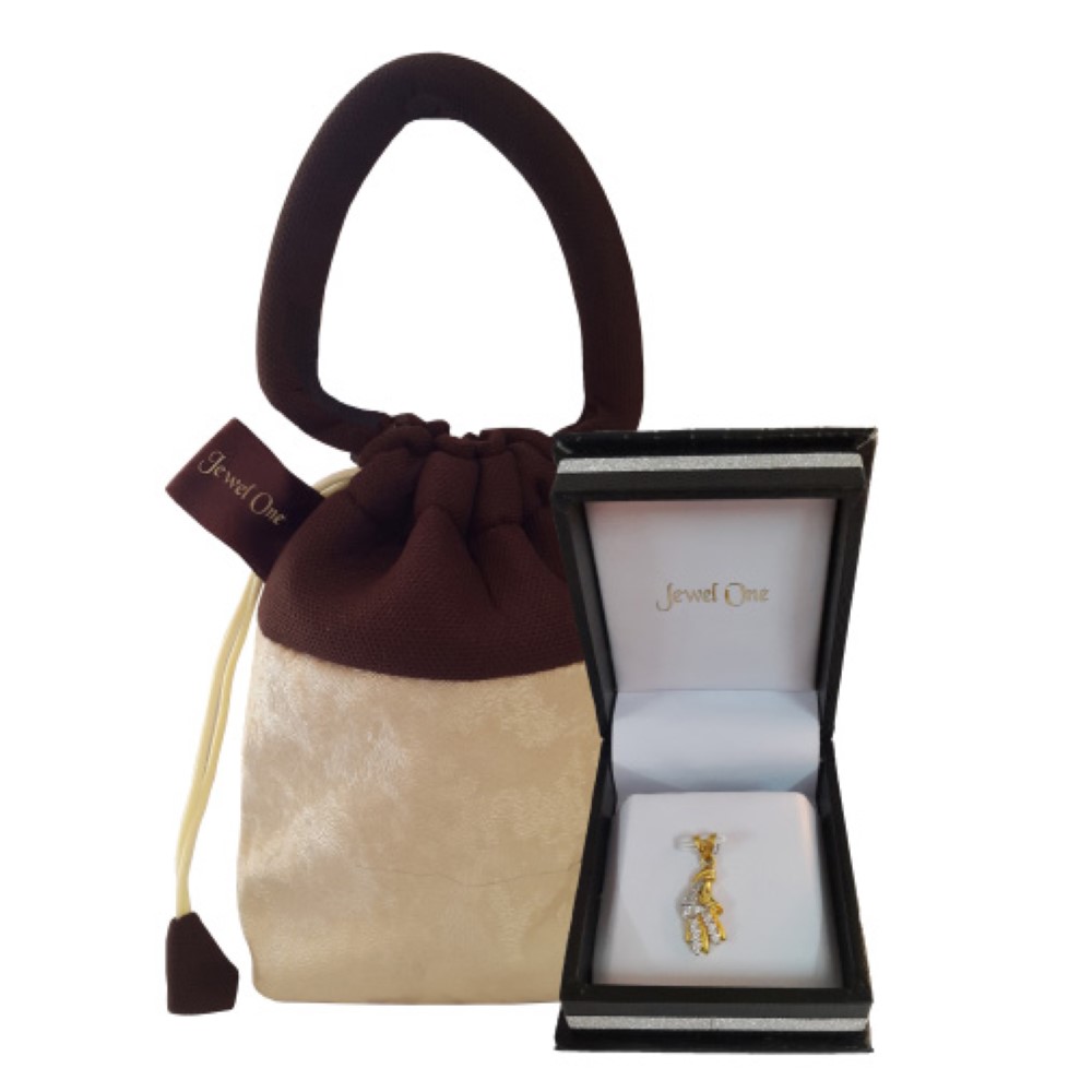 Solid 18Kt Yellow Gold White Cubic Zirconia Charm Necklace Women's Pendant