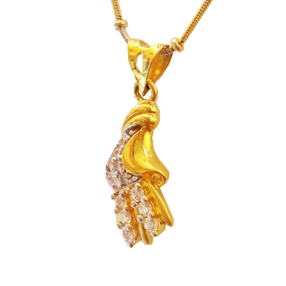 Solid 18Kt Yellow Gold White Cubic Zirconia Charm Necklace Women's Pendant