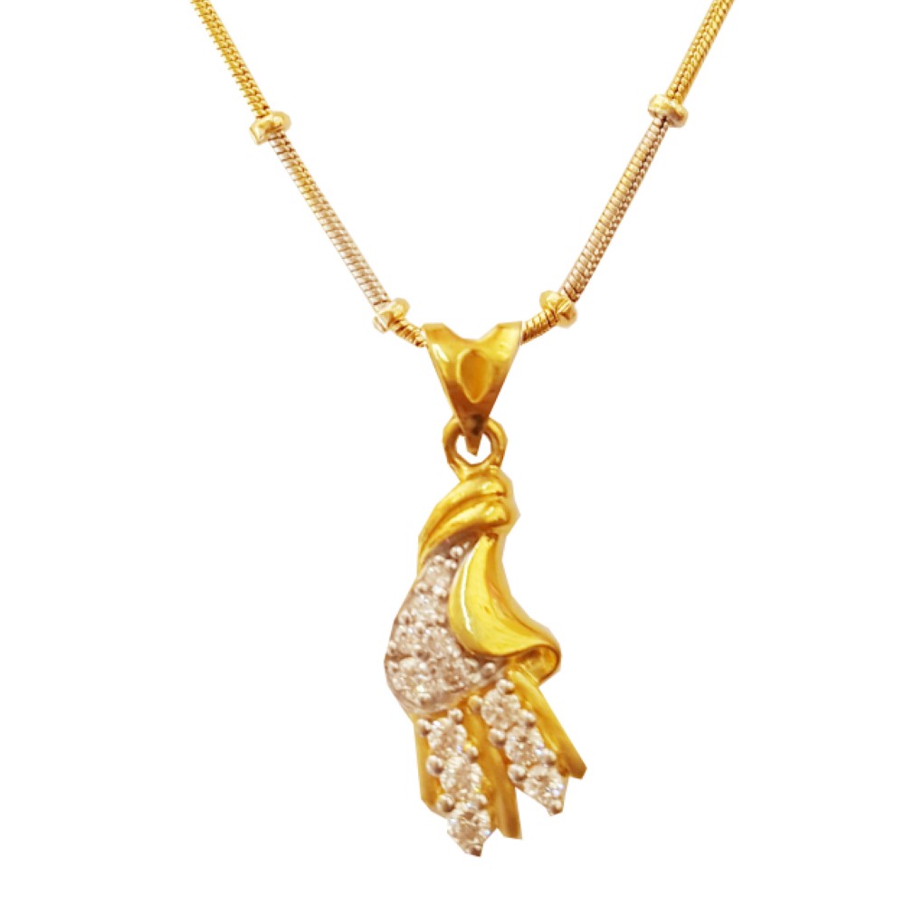 Solid 18Kt Yellow Gold White Cubic Zirconia Charm Necklace Women's Pendant