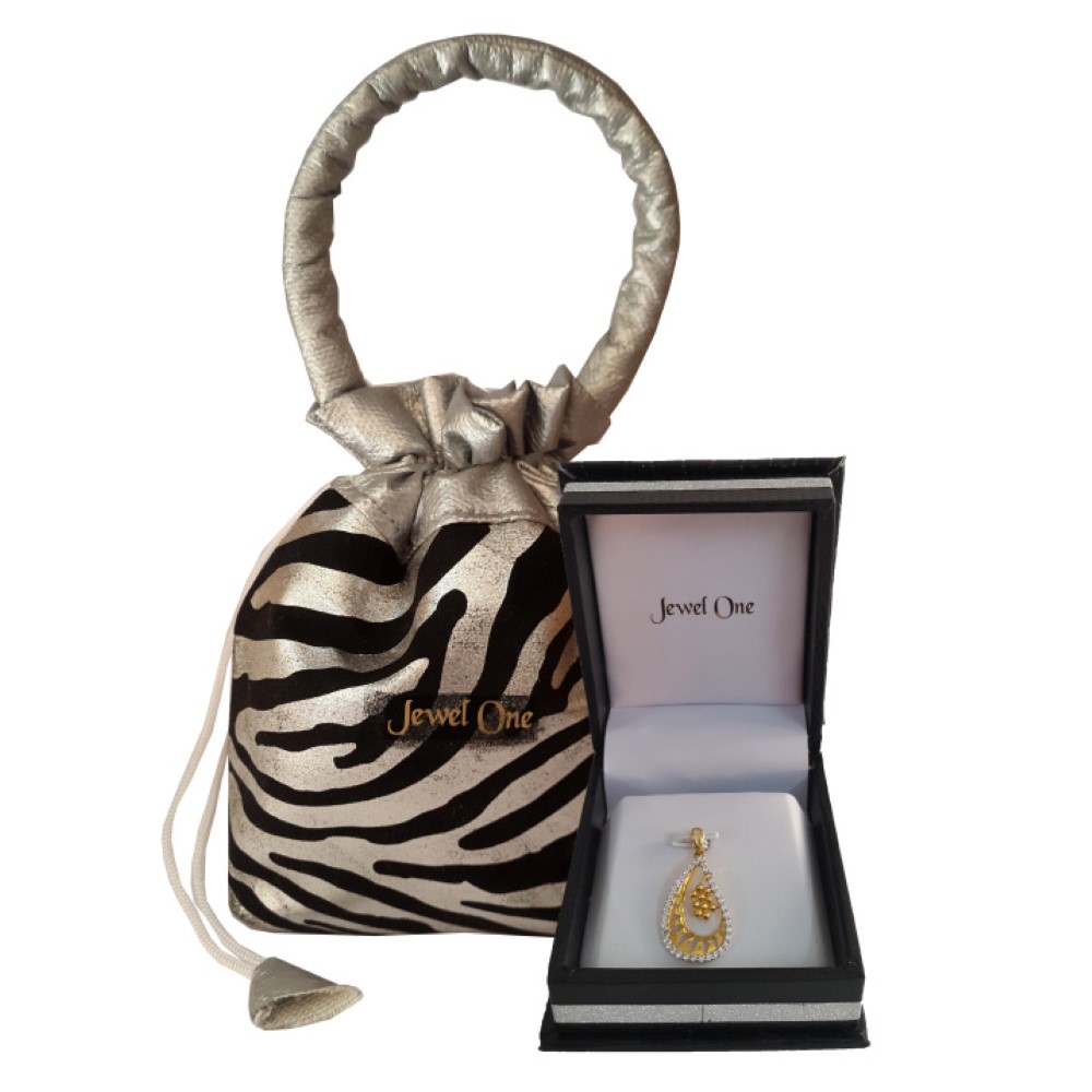 22 Kt Yellow Gold White Cubic Zirconia CZ Pear Charm Necklace Women Pendant