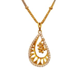 22 Kt Yellow Gold White Cubic Zirconia CZ Pear Charm Necklace Women Pendant