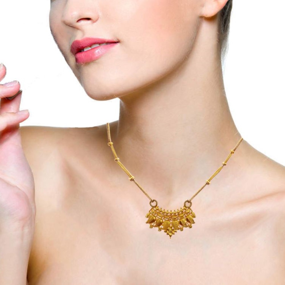 22 Kt Solid Yellow Gold Traditional Handmade Double Loop Women Necklace Pendant