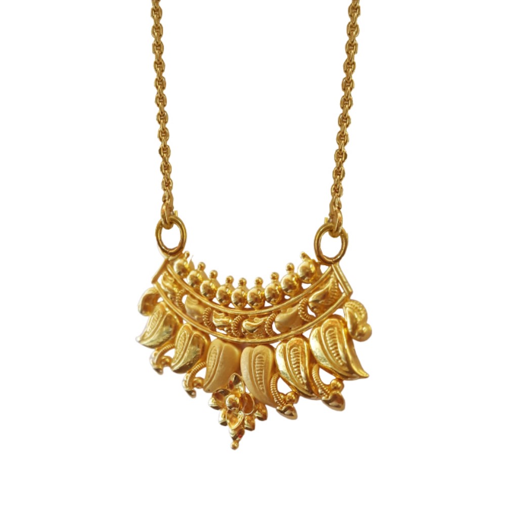 22 Kt Solid Yellow Gold Traditional Handmade Double Loop Women Necklace Pendant