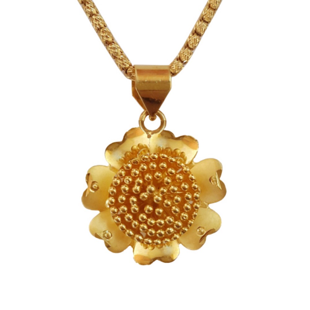 New Solid 18Kt Yellow Gold Charm Flower Necklace Chain Pendant Party Wear Fine