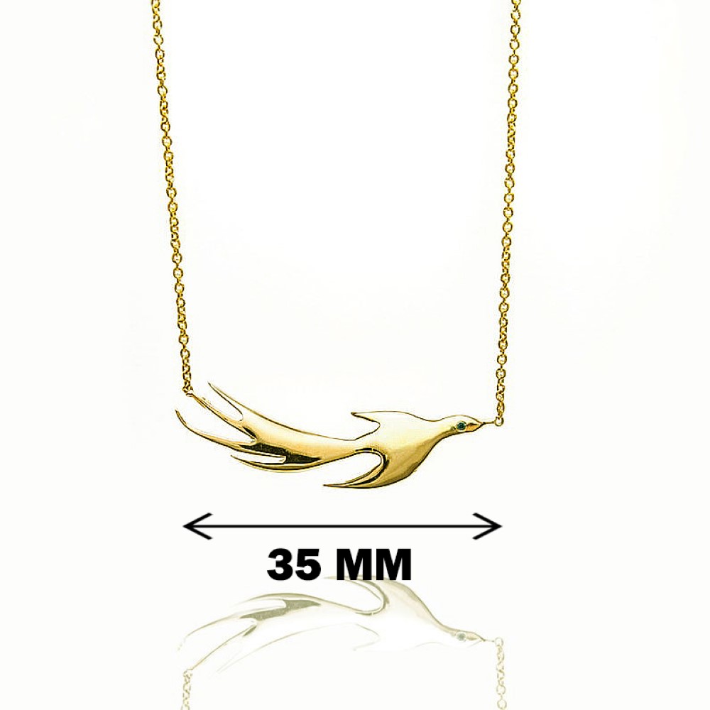 18 Kt Solid Yellow Gold Phoenix Necklace Flying Flame Bird Women'S Chain Pendant
