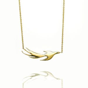 18 Kt Solid Yellow Gold Phoenix Necklace Flying Flame Bird Women'S Chain Pendant