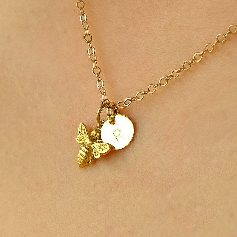 18 Kt Real Solid Yellow Gold Personalized Bumble Honeybee Chain Necklace Pendant
