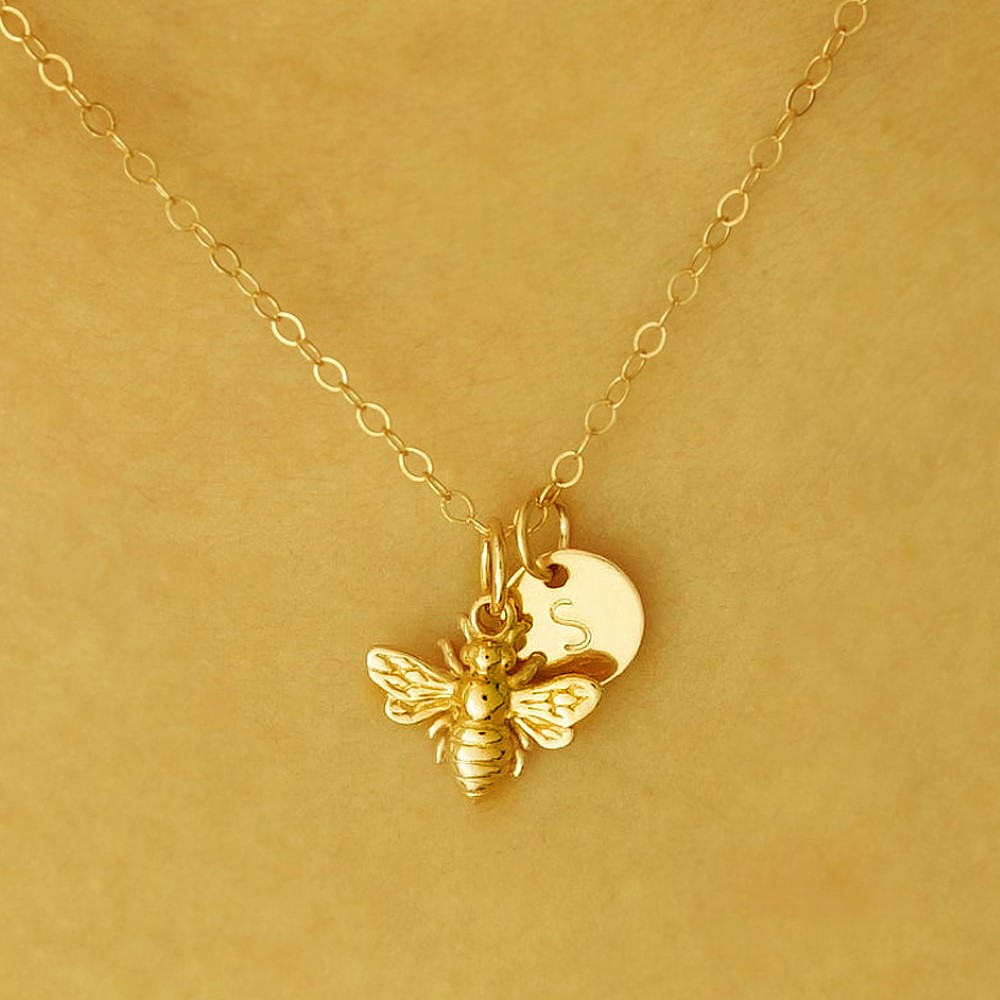 18 Kt Real Solid Yellow Gold Personalized Bumble Honeybee Chain Necklace Pendant