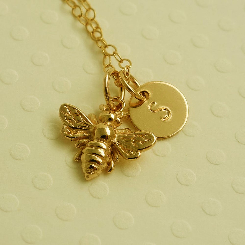 18 Kt Real Solid Yellow Gold Personalized Bumble Honeybee Chain Necklace Pendant