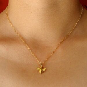 18 Kt Real Solid Yellow Gold Personalized Bumble Honeybee Chain Necklace Pendant