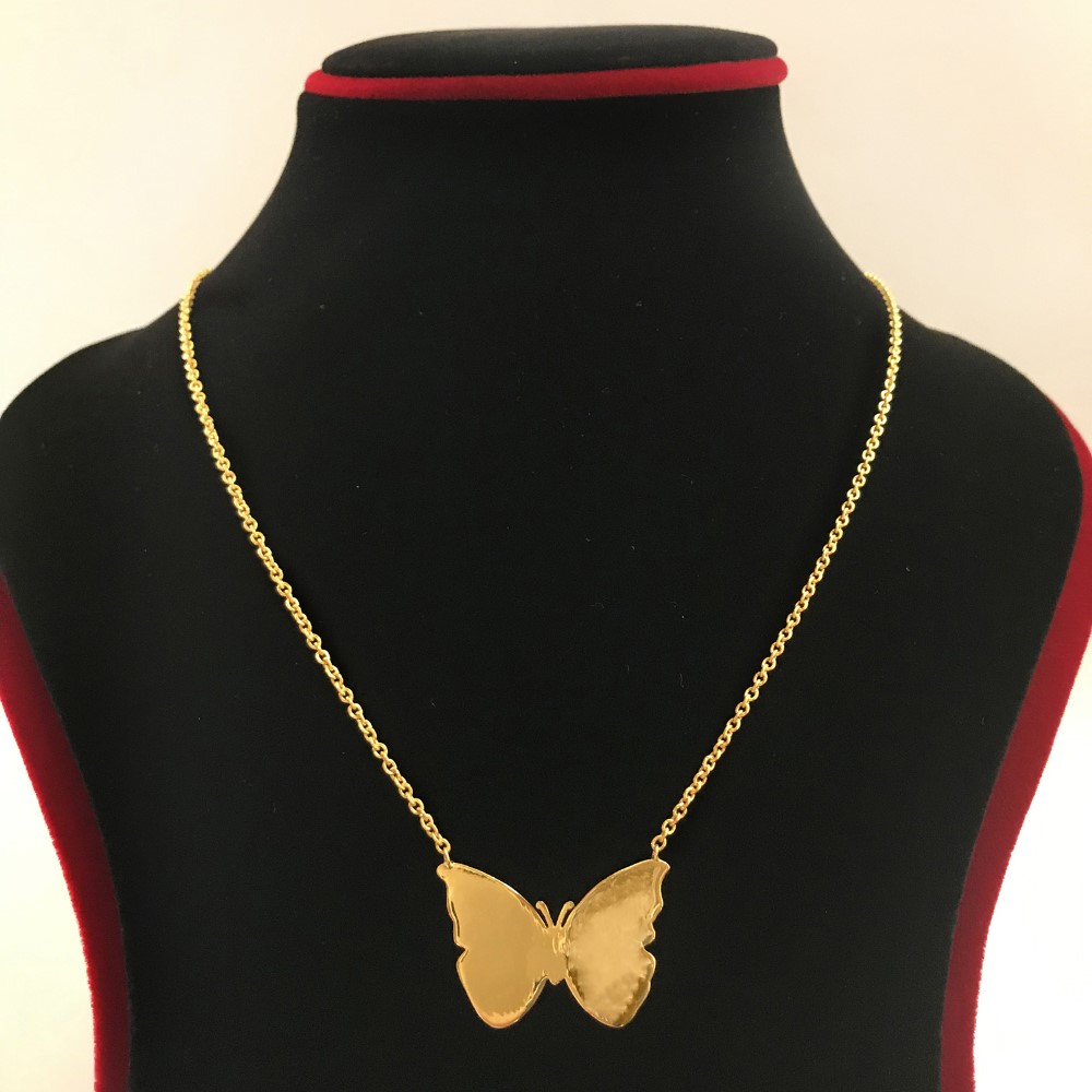 Fine Jewelry 18 Kt Real Solid Yellow Gold Small Butterfly Chain Necklace Pendant