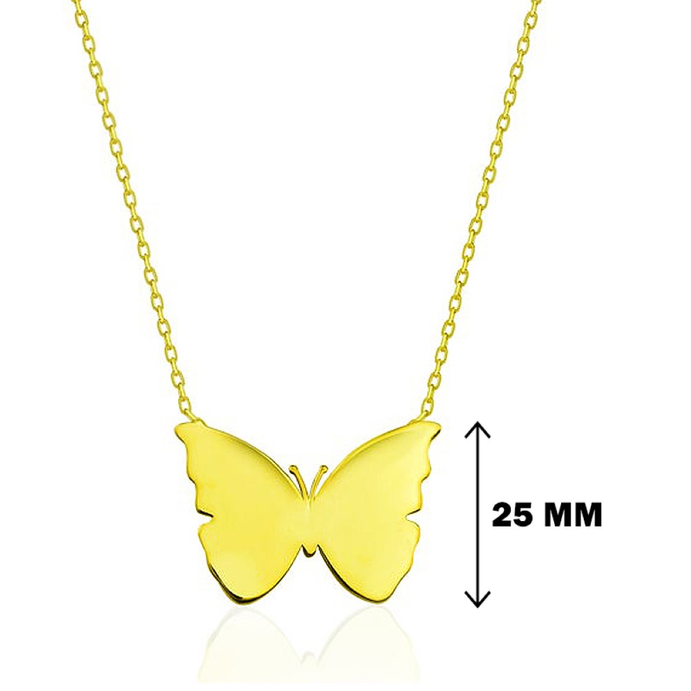 Fine Jewelry 18 Kt Real Solid Yellow Gold Small Butterfly Chain Necklace Pendant