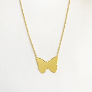Fine Jewelry 18 Kt Real Solid Yellow Gold Small Butterfly Chain Necklace Pendant