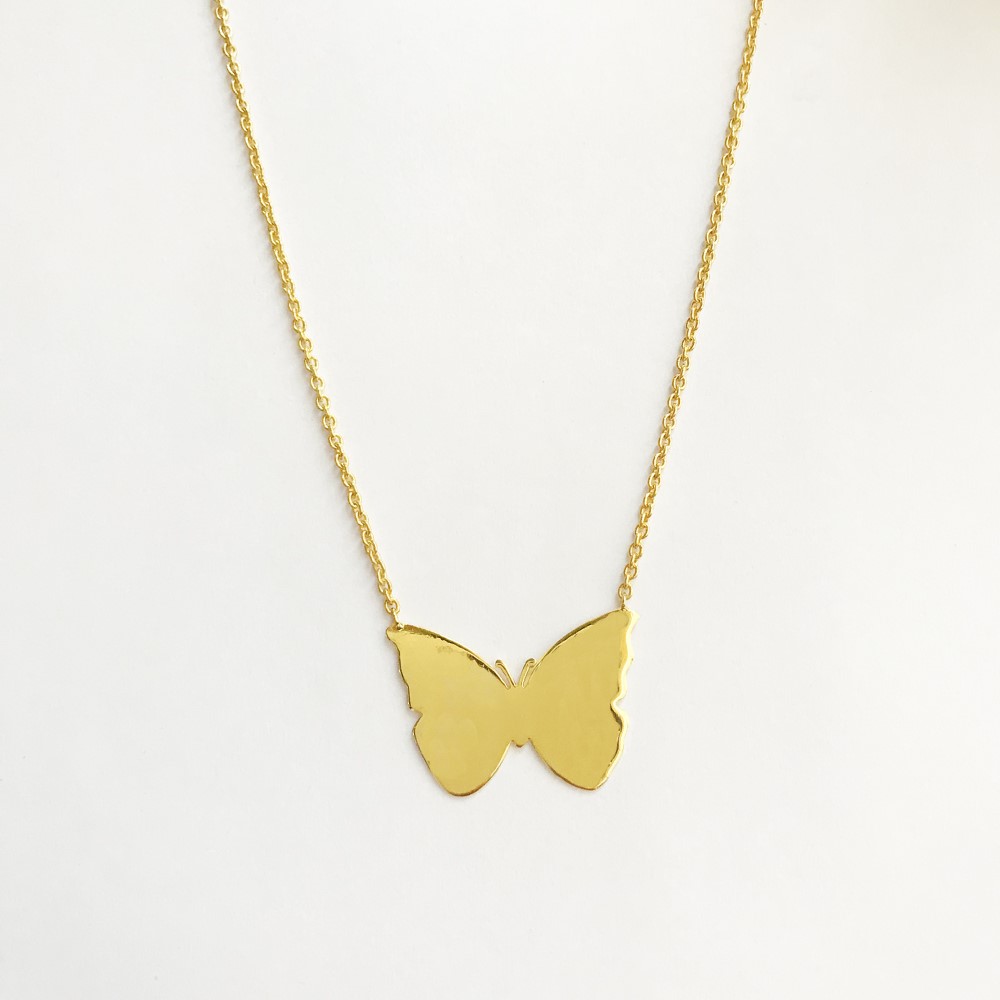 Fine Jewelry 18 Kt Real Solid Yellow Gold Small Butterfly Chain Necklace Pendant