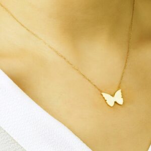 Fine Jewelry 18 Kt Real Solid Yellow Gold Small Butterfly Chain Necklace Pendant
