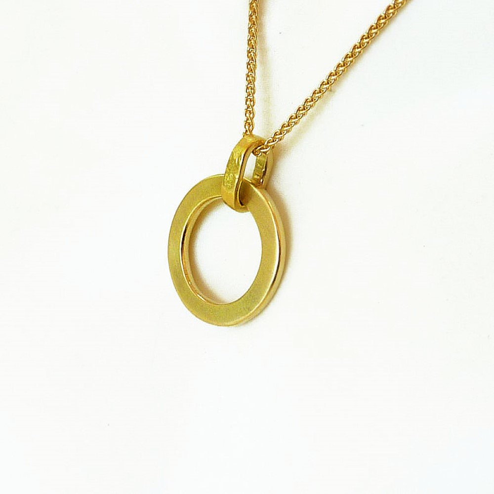 Fine Jewelry 18 Kt Hallmark Real Solid Yellow Gold Circle Chain Necklace Pendant