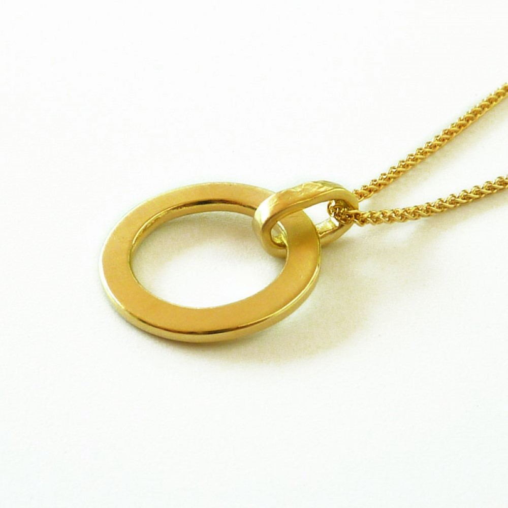 Fine Jewelry 18 Kt Hallmark Real Solid Yellow Gold Circle Chain Necklace Pendant
