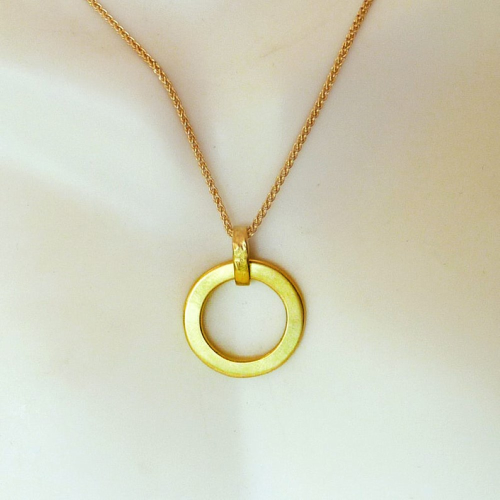 Fine Jewelry 18 Kt Hallmark Real Solid Yellow Gold Circle Chain Necklace Pendant