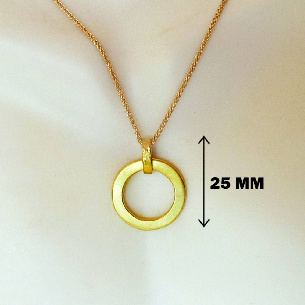 Fine Jewelry 18 Kt Hallmark Real Solid Yellow Gold Circle Chain Necklace Pendant