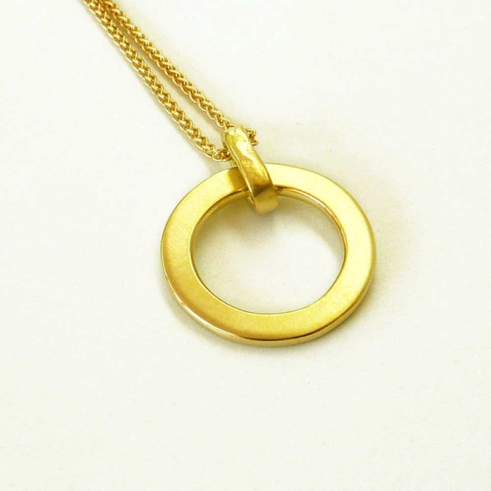 Fine Jewelry 18 Kt Hallmark Real Solid Yellow Gold Circle Chain Necklace Pendant